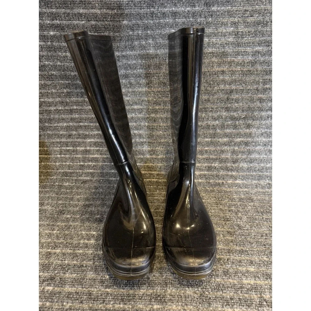 Coach Womens Rain Boots Galoshes Black Knee High Low Heel Pull On Rubber Size 10